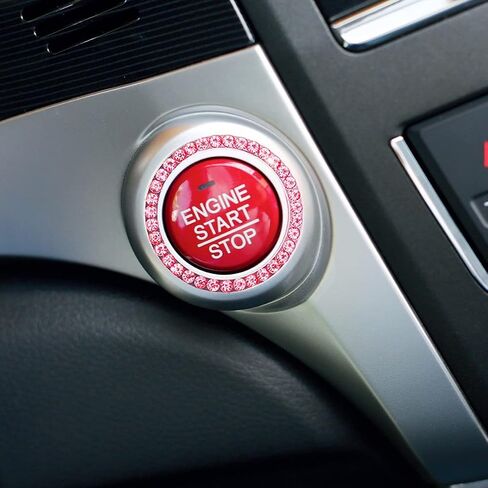 Unique Engine Start Button Bling Ring Cover,Key Ignition Starter & Knob Ring Crystal Rhinestone Cover, Push Start Button Cover Diamond Decor, Car Emblem Badge Sticker Women 2Pcs (Pink) in Saudi Arabia