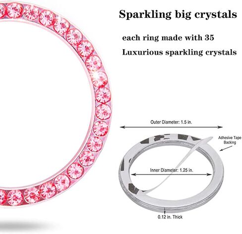 Unique Engine Start Button Bling Ring Cover,Key Ignition Starter & Knob Ring Crystal Rhinestone Cover, Push Start Button Cover Diamond Decor, Car Emblem Badge Sticker Women 2Pcs (Pink) in Saudi Arabia