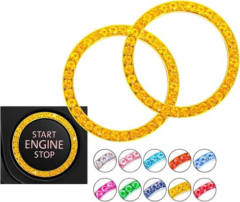 Unique Engine Start Button Bling Ring Cover,Key Ignition Starter & Knob Ring Crystal Rhinestone Cover, Push Start Button Cover Diamond Decor, Car Emblem Badge Sticker Women 2Pcs (Pink) in Saudi Arabia