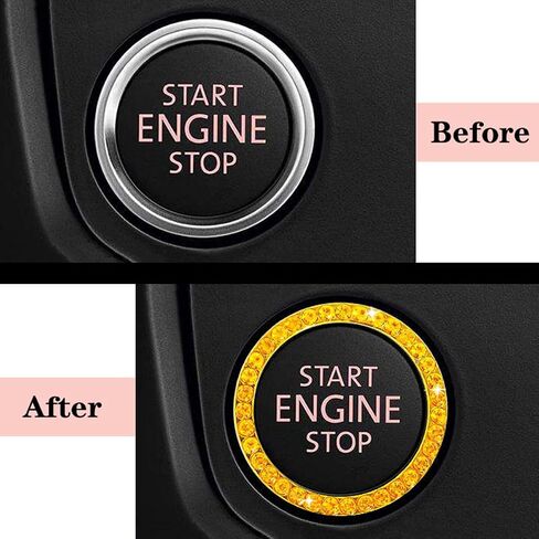 Unique Engine Start Button Bling Ring Cover,Key Ignition Starter & Knob Ring Crystal Rhinestone Cover, Push Start Button Cover Diamond Decor, Car Emblem Badge Sticker Women 2Pcs (Pink) in Saudi Arabia