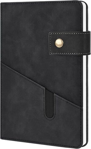 دفتر يوميات جلدي، 200 صفحة دفتر ملاحظات مسطر A5 غلاف فني يوميات للنساء والرجال والسفر المدرسي والأعمال التجارية باللون الأسود in Kuwait