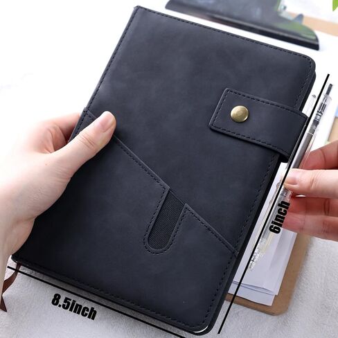 دفتر يوميات جلدي، 200 صفحة دفتر ملاحظات مسطر A5 غلاف فني يوميات للنساء والرجال والسفر المدرسي والأعمال التجارية باللون الأسود in Kuwait