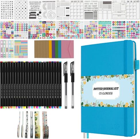 Bullet Dotted Journal Kit with Gift Box - Journaling Supplies Set Including 192 Numbered Pages A5 Planner Notebook, Colored Pens, Stickers, Stencils, Washi Tapes and Accessories (Teal) in Saudi Arabia