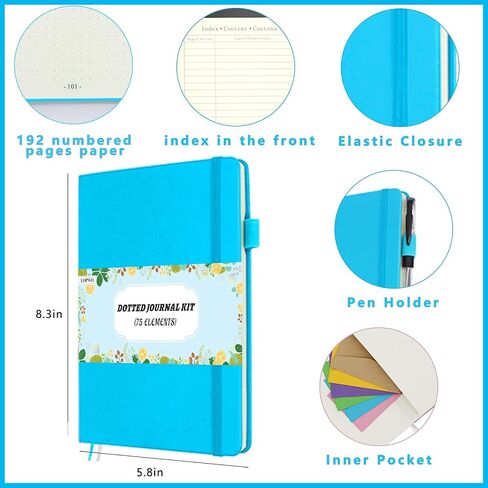 Bullet Dotted Journal Kit with Gift Box - Journaling Supplies Set Including 192 Numbered Pages A5 Planner Notebook, Colored Pens, Stickers, Stencils, Washi Tapes and Accessories (Teal) in Saudi Arabia