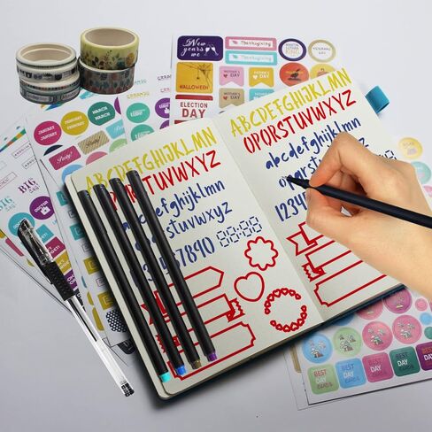 Bullet Dotted Journal Kit with Gift Box - Journaling Supplies Set Including 192 Numbered Pages A5 Planner Notebook, Colored Pens, Stickers, Stencils, Washi Tapes and Accessories (Teal) in Saudi Arabia