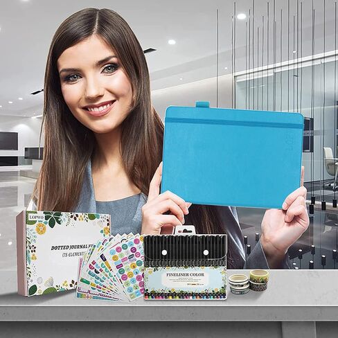 Bullet Dotted Journal Kit with Gift Box - Journaling Supplies Set Including 192 Numbered Pages A5 Planner Notebook, Colored Pens, Stickers, Stencils, Washi Tapes and Accessories (Teal) in Saudi Arabia