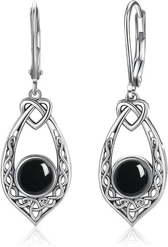 Celtic Knot Earrings for Women, Vintage 925 Sterling Silver Turquoise/Moonstone/Black Onyx Earrings Celtic Leverback Dangle Earrings in Saudi Arabia