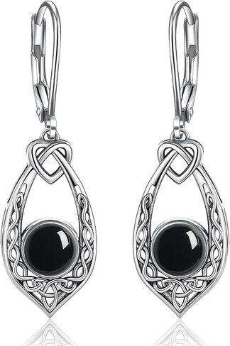 Celtic Knot Earrings for Women, Vintage 925 Sterling Silver Turquoise/Moonstone/Black Onyx Earrings Celtic Leverback Dangle Earrings in Saudi Arabia