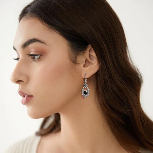 Celtic Knot Earrings for Women, Vintage 925 Sterling Silver Turquoise/Moonstone/Black Onyx Earrings Celtic Leverback Dangle Earrings in Saudi Arabia