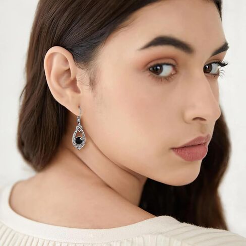 Celtic Knot Earrings for Women, Vintage 925 Sterling Silver Turquoise/Moonstone/Black Onyx Earrings Celtic Leverback Dangle Earrings in Saudi Arabia