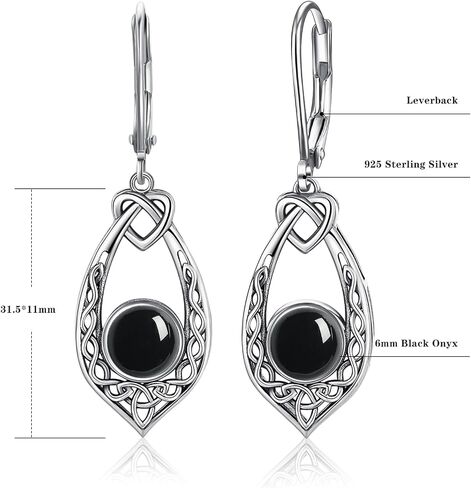 Celtic Knot Earrings for Women, Vintage 925 Sterling Silver Turquoise/Moonstone/Black Onyx Earrings Celtic Leverback Dangle Earrings in Saudi Arabia