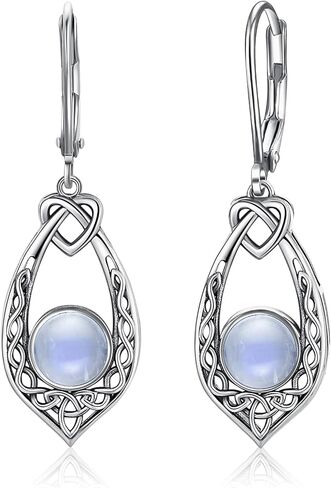 Celtic Knot Earrings for Women, Vintage 925 Sterling Silver Turquoise/Moonstone/Black Onyx Earrings Celtic Leverback Dangle Earrings in Saudi Arabia