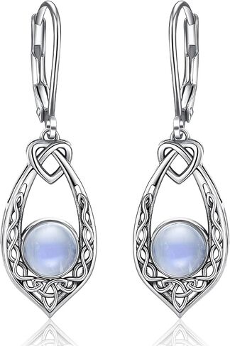 Celtic Knot Earrings for Women, Vintage 925 Sterling Silver Turquoise/Moonstone/Black Onyx Earrings Celtic Leverback Dangle Earrings in Saudi Arabia