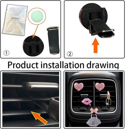 Bling Pink Lip Air Vent Clips, 4 Pcs Lips Car Air Fresheners Vents Clips Car Diffuser Diamond Car Interior Decor Charm Car Decoration Cute Car Accessories for Women + Cute Butterfly Mask Hook in Saudi Arabia