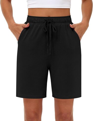 Neer 3 Pack Women's Bermuda Shorts, Jogger Yoga Sweat Walking Short Running Knee Length Sport Drawstring Shorts with Pockets (Black, Army Green, Light Khaki,Large) in Saudi Arabia