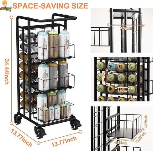 Yeshine رذاذ الطلاء تخزين الرف 8 الطبقة 32 فتحة رذاذ معدني يمكن حاملي الثقيلة عربة رذاذ الطلاء أو التشحيم يمكن الهباء الجوي يمكن حامل رذاذ الطلاء يمكن الرف المنظم للمرآب وغرفة العمل الحرفية in Kuwait