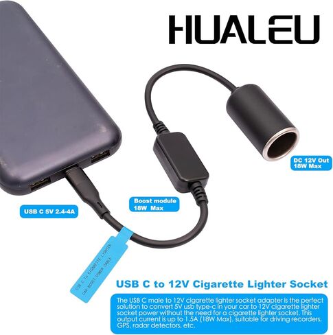 USB C ذكر إلى 12 فولت مقبس ولاعة السجائر في السيارة كابل محول أنثى 1 قدم، 18 واط USB C إلى محول ولاعة السجائر لكاميرا داش، نظام تحديد المواقع in Kuwait