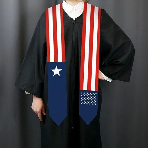 وشاح تخرج بعلم ليبيريا وعلم الولايات المتحدة الأمريكية مقاس 72 بوصة، وشاح تخرج للجنسين للبالغين من الدرجة الدولية لعام 2024 (لا يشمل ثوب البكالوريا وقبعة) in Kuwait