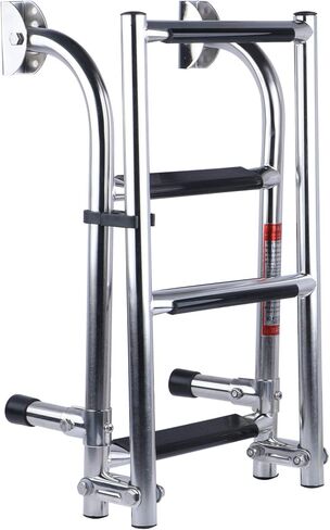 سلم قارب من الفولاذ المقاوم للصدأ قابل للطي من Marinebaby مكون من 4 خطوات، ومقابض مطاطية للتثبيت على المؤخرة، وسلم 2+2 لقارب الجهير in Kuwait