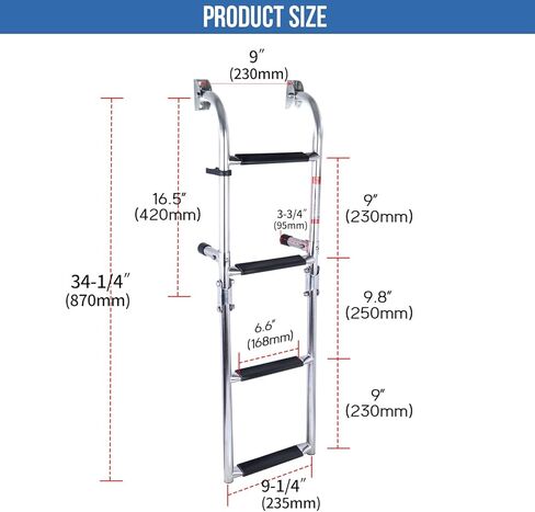 سلم قارب من الفولاذ المقاوم للصدأ قابل للطي من Marinebaby مكون من 4 خطوات، ومقابض مطاطية للتثبيت على المؤخرة، وسلم 2+2 لقارب الجهير in Kuwait