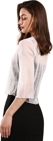 سترة نسائية لامعة شفافة بربطة عنق مفتوحة من الأمام خفيفة الوزن (23801-07-L/2XL) in Kuwait