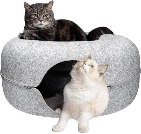 Cat Cave for Indoor Cats,Cat Donut Tunnel Bed,Scratch Resistant Pet Toys for Medium Large Cats up to 30 Lbs-Large Size, French Gray in Saudi Arabia