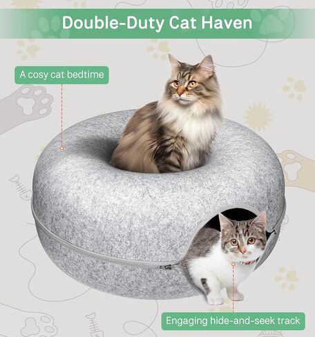 Cat Cave for Indoor Cats,Cat Donut Tunnel Bed,Scratch Resistant Pet Toys for Medium Large Cats up to 30 Lbs-Large Size, French Gray in Saudi Arabia
