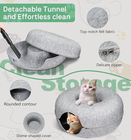 Cat Cave for Indoor Cats,Cat Donut Tunnel Bed,Scratch Resistant Pet Toys for Medium Large Cats up to 30 Lbs-Large Size, French Gray in Saudi Arabia