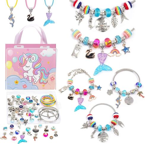 zqftzq diy سحر سوار صنع عدة صنع المجوهرات عدة بما في ذلك الخرز، سلاسل الثعبان، حبة سوار يونيكورن حورية البحر عيد الفصح هدايا الفنون والحرف اليدوية للأطفال الذين تتراوح أعمارهم بين 4 5 6 7 8 9 10-12 in Kuwait