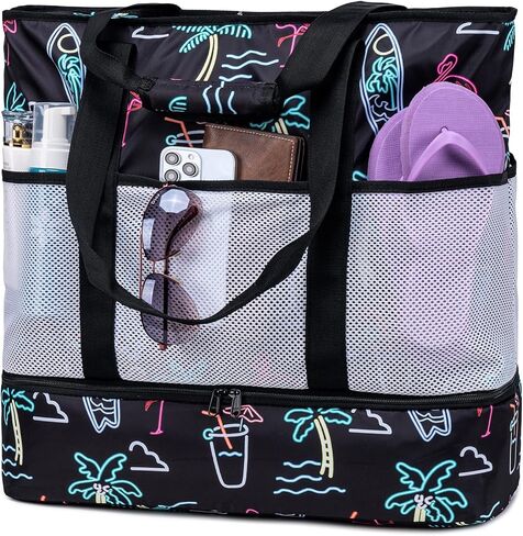 حقيبة شاطئ JIANYA مقاس XL للسيدات مقاومة للماء على الشاطئ وحقائب حمام السباحة مع أساسيات الشاطئ الباردة المقاومة للرمال للسفر في إجازة على الشاطئ in Kuwait