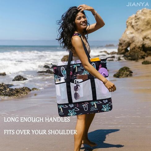 حقيبة شاطئ JIANYA مقاس XL للسيدات مقاومة للماء على الشاطئ وحقائب حمام السباحة مع أساسيات الشاطئ الباردة المقاومة للرمال للسفر في إجازة على الشاطئ in Kuwait