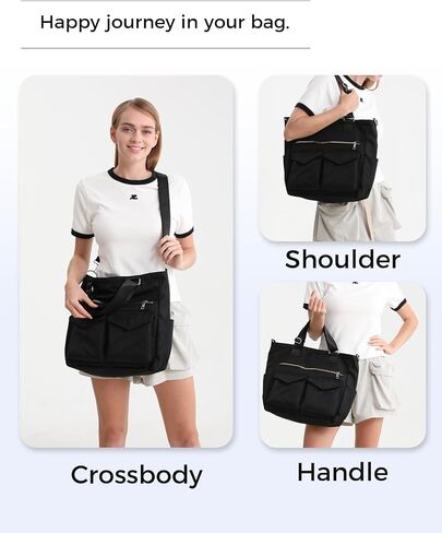 Iioscre Tote Bag for Women Men, Waterproof Work Nylon Tote Bag with Adjustable Strap,Crossbody Laptop Bag with Trolley Sleeve in Saudi Arabia