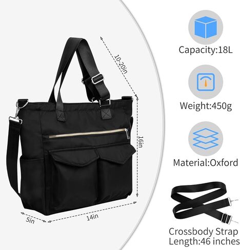 Iioscre Tote Bag for Women Men, Waterproof Work Nylon Tote Bag with Adjustable Strap,Crossbody Laptop Bag with Trolley Sleeve in Saudi Arabia
