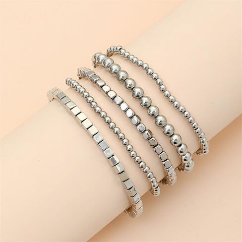 CSIYANJRY99 Silver Beaded Bracelets for Women Stackable Stretch Bead Bracelet Set Beads 14K Gold Bracelet Stack Pack Hand Jewelry Gifts in Saudi Arabia