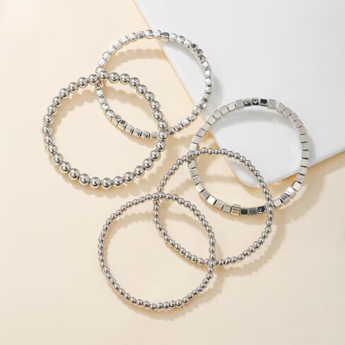 CSIYANJRY99 Silver Beaded Bracelets for Women Stackable Stretch Bead Bracelet Set Beads 14K Gold Bracelet Stack Pack Hand Jewelry Gifts in Saudi Arabia