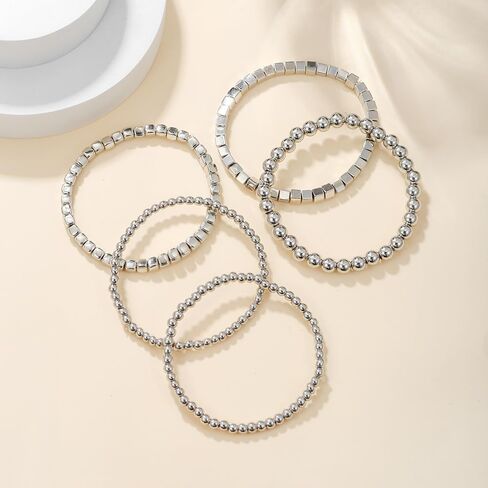 CSIYANJRY99 Silver Beaded Bracelets for Women Stackable Stretch Bead Bracelet Set Beads 14K Gold Bracelet Stack Pack Hand Jewelry Gifts in Saudi Arabia
