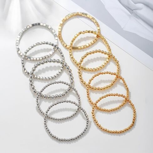 CSIYANJRY99 Silver Beaded Bracelets for Women Stackable Stretch Bead Bracelet Set Beads 14K Gold Bracelet Stack Pack Hand Jewelry Gifts in Saudi Arabia