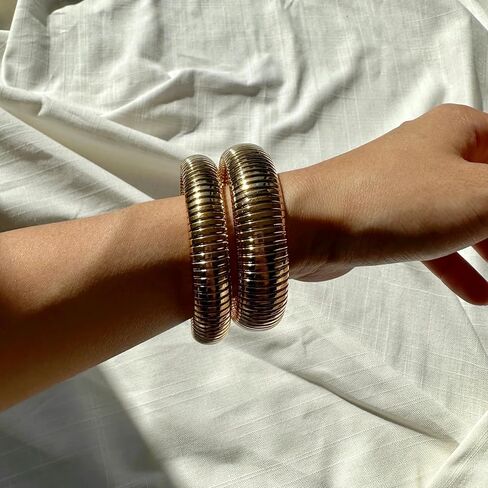 CONRAN KREMIX Gold Chunky Bangle Stretch Bracelets For Women 14K Real Gold Filled Stainless Steel Bracelet Non Tarnish Trendy Jewelry in Kuwait