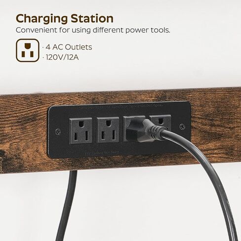 منظم أدوات طاقة كبير، 8 حامل مثقاب مع محطة شحن، منظمة أدوات المرآب مع لوحتين جانبيتين، رف أدوات معدني مع 11 خطافًا، للجراج، بني ريفي UR01BR in Kuwait