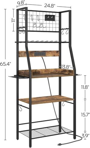 منظم أدوات طاقة كبير، 8 حامل مثقاب مع محطة شحن، منظمة أدوات المرآب مع لوحتين جانبيتين، رف أدوات معدني مع 11 خطافًا، للجراج، بني ريفي UR01BR in Kuwait