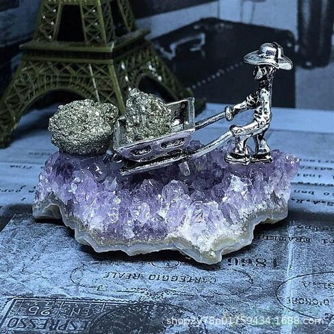 مجموعة الجمشت الخام مع تماثيل صغيرة لعمال المنجم مجموعة هدايا كريستالية فريدة سلة هدايا 1 قطعة in Kuwait