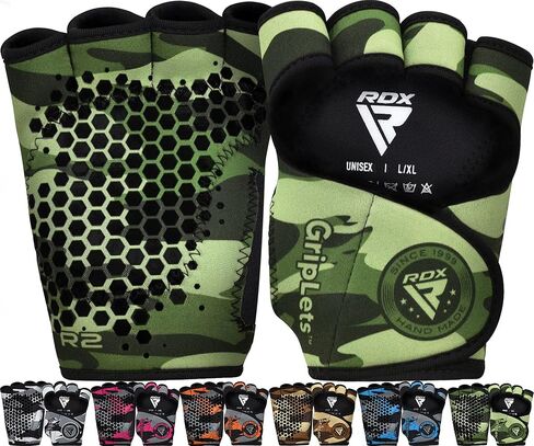 RDX Weight Lifting Gloves Grips, Gym Fitness Workout, Anti Slip Ventilated Open Back Gripper, Strength Training HIIT Exercise Deadlift, Men Women Cycling Rowing Climbing Hanging Pull Ups Gymnastics in Kuwait