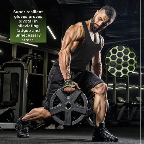 RDX Weight Lifting Gloves Grips, Gym Fitness Workout, Anti Slip Ventilated Open Back Gripper, Strength Training HIIT Exercise Deadlift, Men Women Cycling Rowing Climbing Hanging Pull Ups Gymnastics in Kuwait