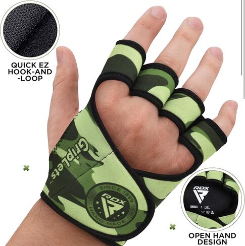 RDX Weight Lifting Gloves Grips, Gym Fitness Workout, Anti Slip Ventilated Open Back Gripper, Strength Training HIIT Exercise Deadlift, Men Women Cycling Rowing Climbing Hanging Pull Ups Gymnastics in Kuwait