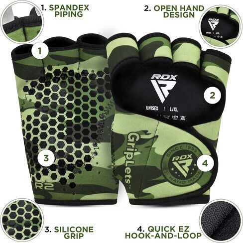 RDX Weight Lifting Gloves Grips, Gym Fitness Workout, Anti Slip Ventilated Open Back Gripper, Strength Training HIIT Exercise Deadlift, Men Women Cycling Rowing Climbing Hanging Pull Ups Gymnastics in Kuwait