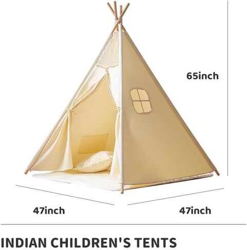 خيمة أطفال بدون حصيرة، خيمة تيبي للأولاد والبنات، غرفة أطفال قابلة للطي للداخل، كوخ مع نافذة واحدة وحقيبة تخزين واحدة، خيمة خارجية للأطفال من سن 3 إلى 8 سنوات (بيج) in Kuwait