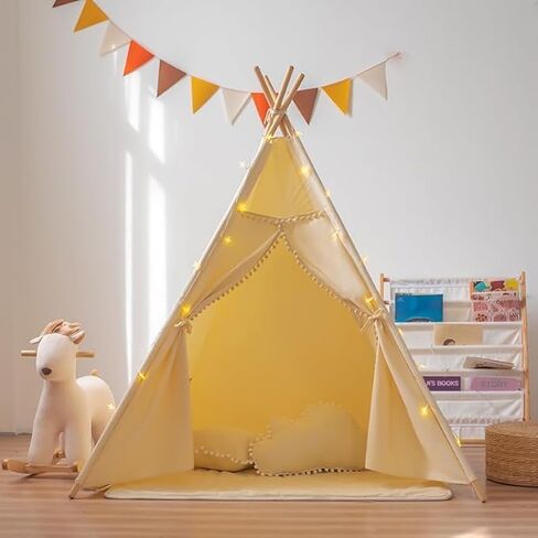خيمة أطفال بدون حصيرة، خيمة تيبي للأولاد والبنات، غرفة أطفال قابلة للطي للداخل، كوخ مع نافذة واحدة وحقيبة تخزين واحدة، خيمة خارجية للأطفال من سن 3 إلى 8 سنوات (بيج) in Kuwait