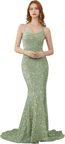 Sequin Mermaid Prom Dresses Sparkly Spaghetti Straps Formal Evening Party Gowns for Women in Saudi Arabia