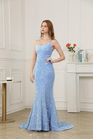 Sequin Mermaid Prom Dresses Sparkly Spaghetti Straps Formal Evening Party Gowns for Women in Saudi Arabia