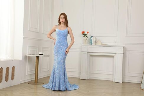 Sequin Mermaid Prom Dresses Sparkly Spaghetti Straps Formal Evening Party Gowns for Women in Saudi Arabia